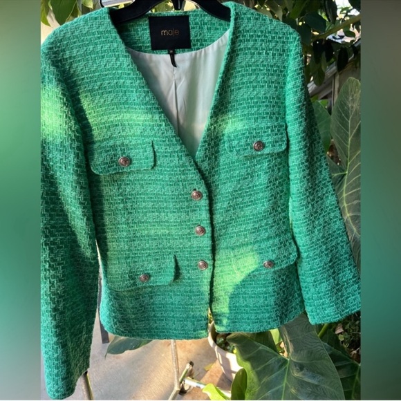 Maje tweed blazer green & gold buttons - Picture 2 of 5